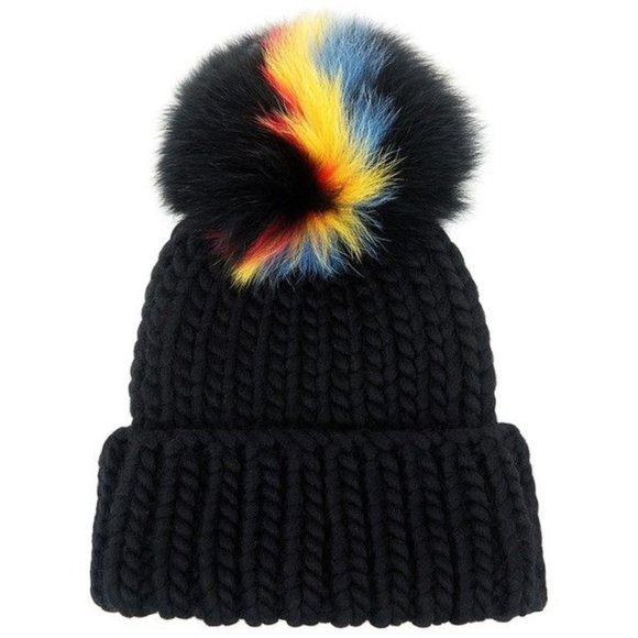 Eugenia Kim Accessories - Eugenia Kim Rainbow Fox Fur Rain Beanie Black